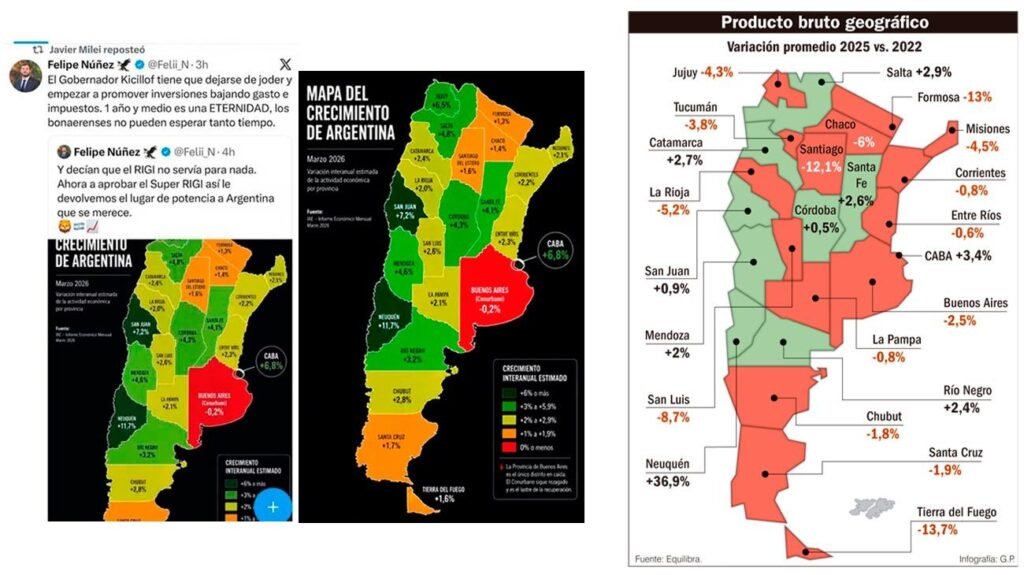 Polémica por un mapa difundido por Milei: datos falsos y una realidad económica dispar en las provincias