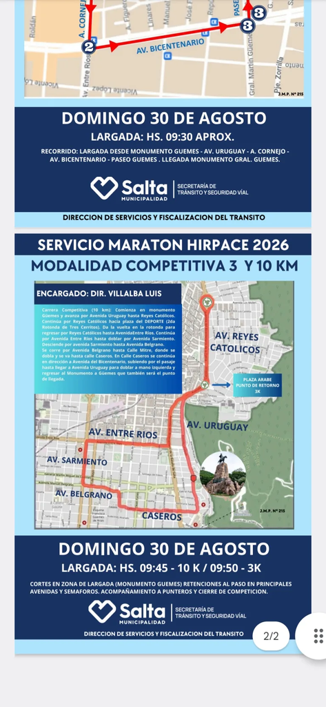 ATENCIÓN!!! Así será el operativo de tránsito por la 36° Maratón de HIRPACE